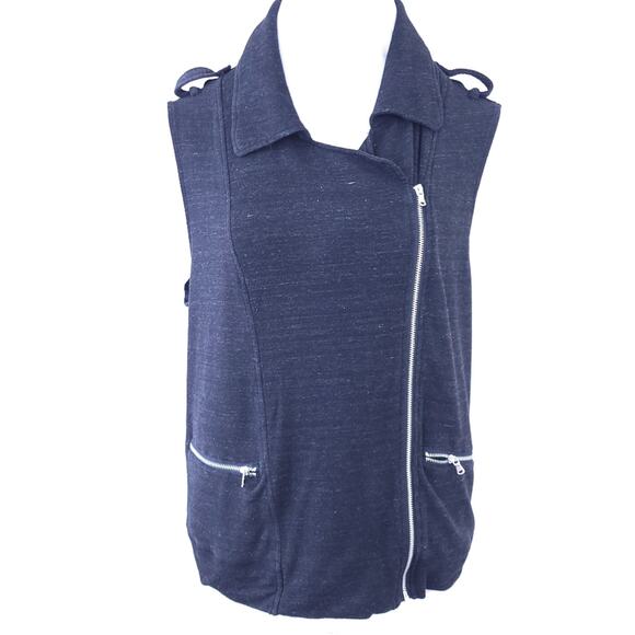 Mossimo Moto Vest Sleeveless Large Women Zip UP Gray Heathered, Comfy Casual - Picture 2 of 7